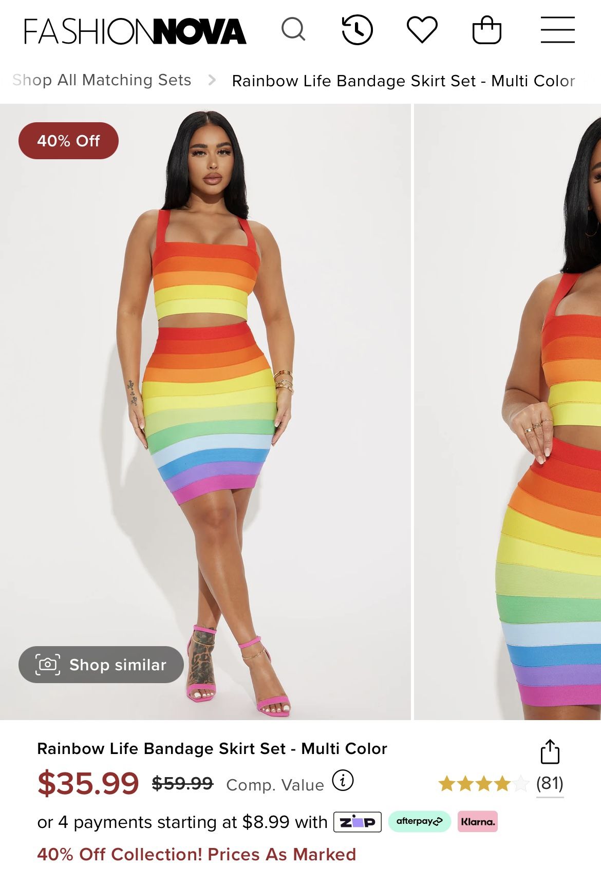 New W/ Tags FashionNova Rainbow Skirt Set, medium $20