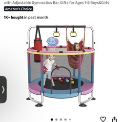 Trampoline for Kids, 60" Toddler Trampoline Indoor Outdoor, 440lbs KidsTrampoline with Enclosure Net, Upgraded Ring Legs with Adjustable Gymnastics Ba