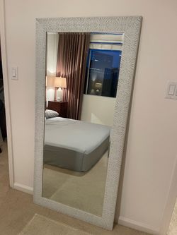 Boho White Carved Wood Full Length Mirror 31 x 64