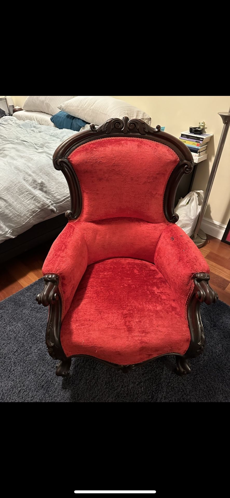 Vintage Red Velvet Victorian Regency Chair
