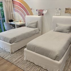 2 Upholstered Twin Beds - Mattresses Included - Excellent Condition 