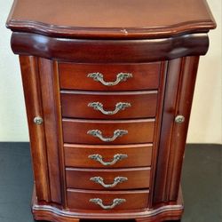 Elegant Wooden Jewelry Box Armoire with Mirror & Drawers – Dark Walnut Finish