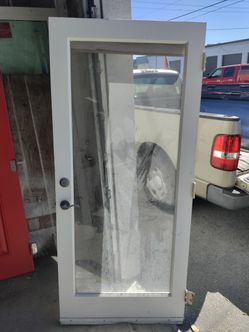 Exterior Solid Wood Door Full View Non-impact Glass Approximately 36x79 With Full Length Blinds