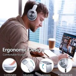 Bluetooth Headphones Over-Ear, 60 Hours Playtime Foldable Lightweight Wireless Headphones Hi-Fi Stereo with 6 EQ Modes, Bass Adjustable Headset