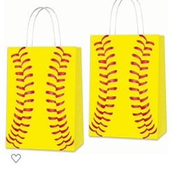 16 PCS Softball Birthday Favor Gift Bags for Kids Birthday Party Supplies, Softball Sports Themed Design Birthday Party Decorations, 5.9 * 3.2 * 8.3 i