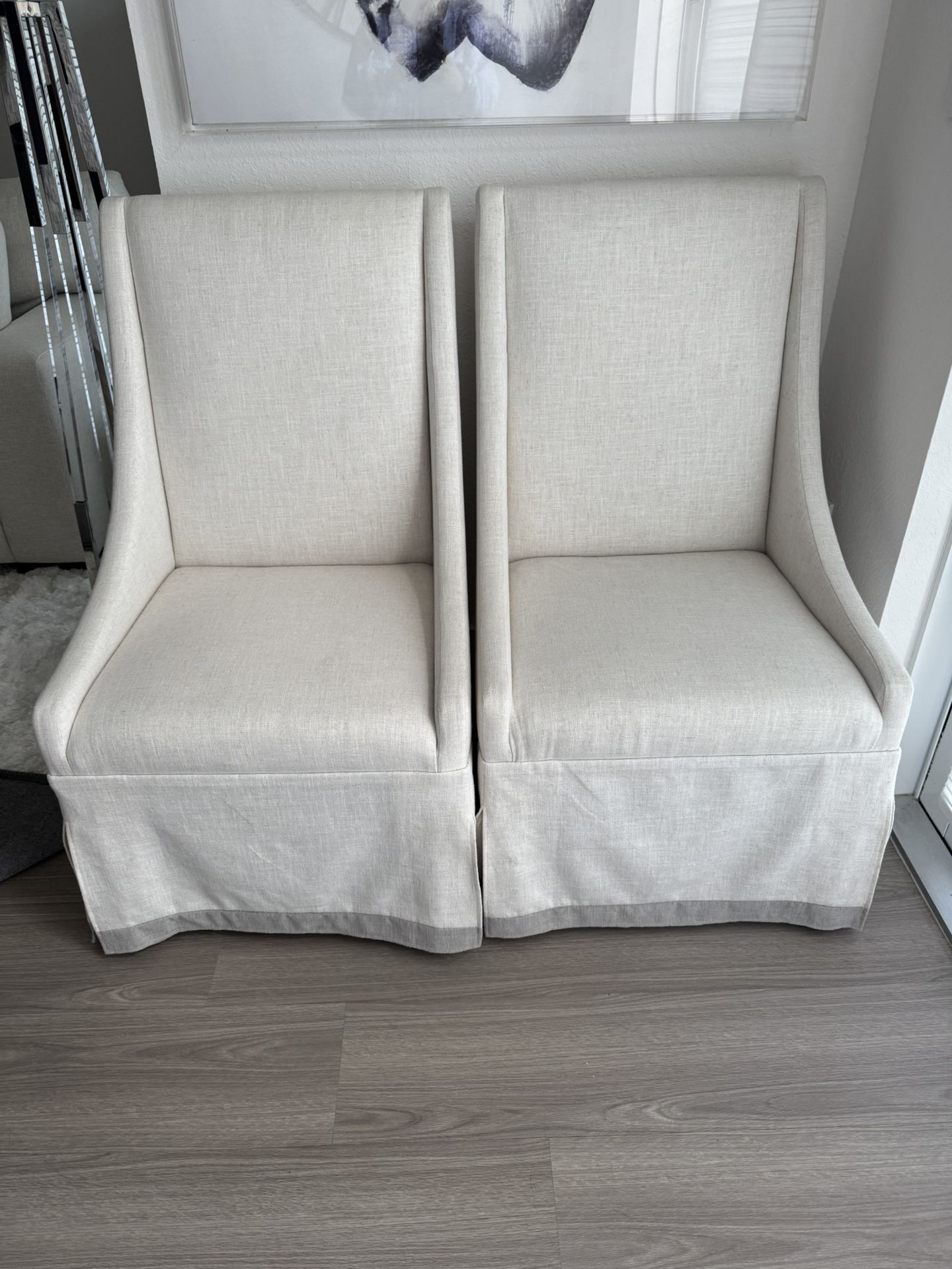 Light Neutral Linen Upholstery Rolling Chairs (Set Of 2)
