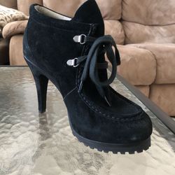 Women’s Gunmetal Geena Black Suede Leather Laced Booties/Womens Shoes Size 8, 4 in heels