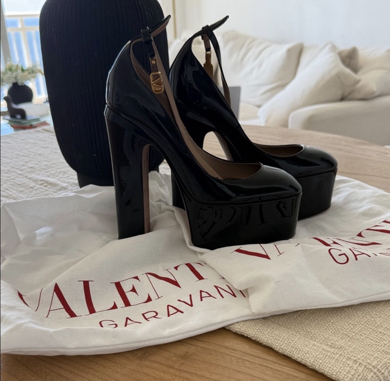 Valentino Garavani Glossy Black Platform Heels