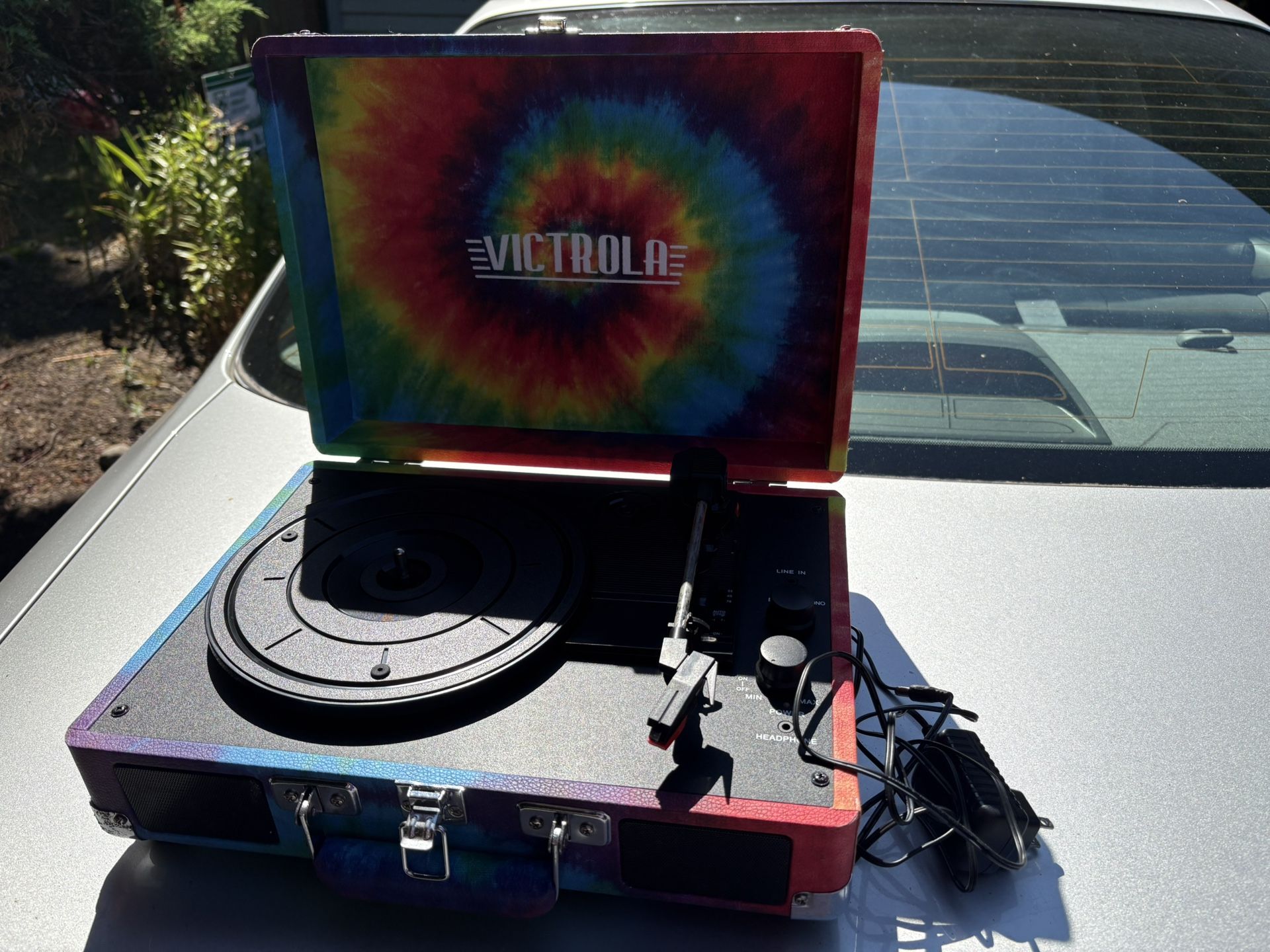 Victrola Journey Bluetooth Portable Suitcase Record Player – with Built-in Speakers, 3 Speed Vinyl Record Player, RCA Out, Headphone Jack (Tie Dye)
