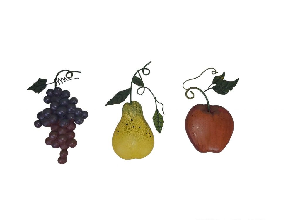 Home Interiors Plaques 3 D Fruits Pear - Grapes & Apple Kitchen Decor Set of 3