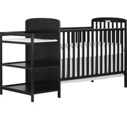 Dream On Me Anna 3-in-1 Full-Size Crib and Changing Table Combo in Black, Greenguard Gold Certified, Non-Toxic Finishes, Includes 1" Changing Pad, Woo