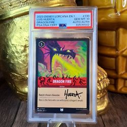 2023 DISNEY LORCANA EN 1 LUIS HUERTA SIGNED DRAGON FIRE - PSA - GEM MINT 10