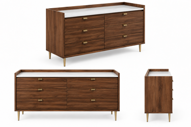 South Shore Hype 6-Drawer Double Dresser – Natural Walnut & Faux Carrara Marble