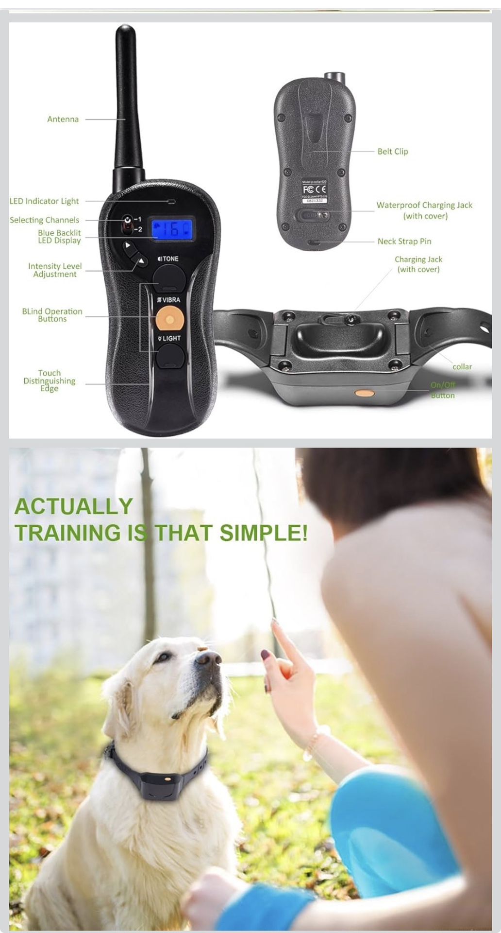 Vibration Collar for Dogs No Shock, Dog Training Collar with 1980ft Remote IPX7 Waterproof Rechargeable Blind Vibration Collar for Dogs No Shock, Dog Training Collar with 1980ft Remote IPX7 Waterproof Rechargeable Blind
