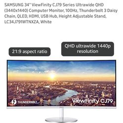 Samsung 34” Ultrawide Curved Monitor – QLED, 100Hz, Thunderbolt 3