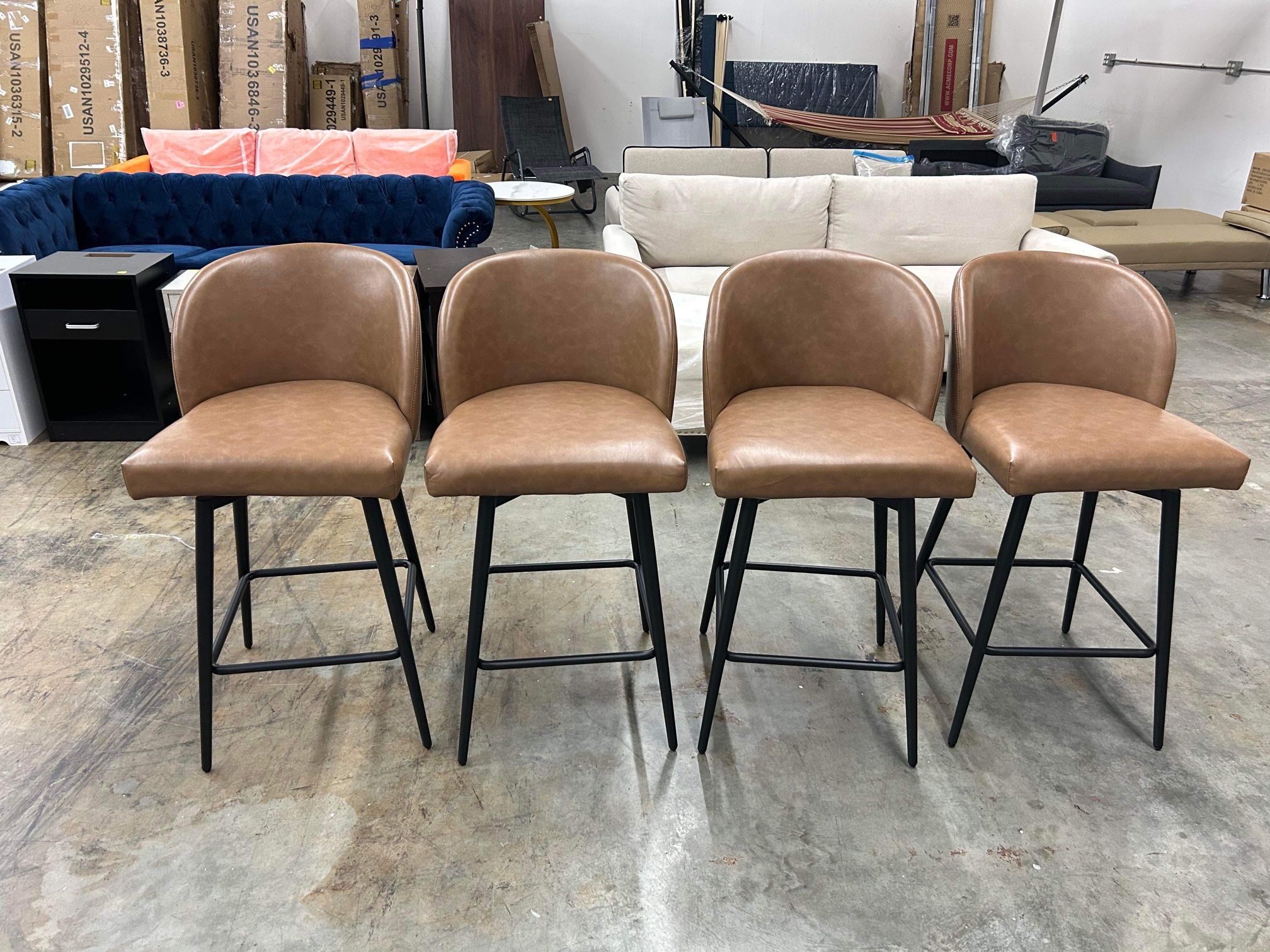 Set of 4 Modern Swivel Bar Stools, Faux Leather Upholstered Bar Stool