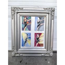 Original Vintage Watercolor Study Painting on Paper in Silver Frame Ballet Dancers