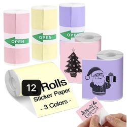 12 Rolls Colored Printer Paper, Self-Adhesive Thermal Paper