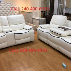 Financing Available White Leather Recliner 2 PC Sofa Loveseat Special