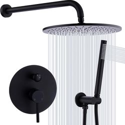 TRUSTMI 12" Pressure Balance Rain Shower System with Handheld, Matte Black