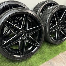 brand new 26 inch gm DUB wheels gloss black/milled wrapped in atturo 305/30r26 tires. 6 lug ford bolt pattern 6x135
