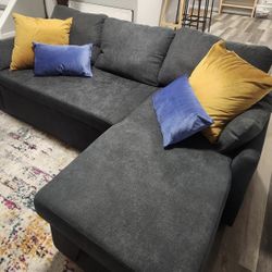 Gray Easton 84” Sleeper Sectional Sofa with Reversible Storage Chaise