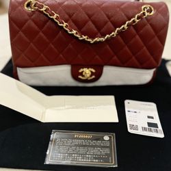 18C Dark Red Glittery Caviar Quilted  Classic Flap Aged Gold Hardware