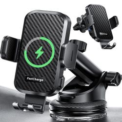 Wireless Car Charger with Phone Holder Mount, 15W Fast Charging Auto Clamping Phone Holders for You Car Windshield Dashboard Air Vent Accessories for 