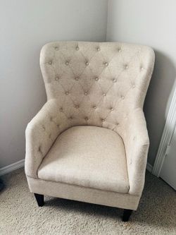 Beige Tufted Wingback Accent Chair