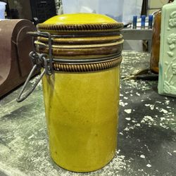 Baldelli Stoneware Canister Mustard Yellow Kitchen Storage Vintage Italy