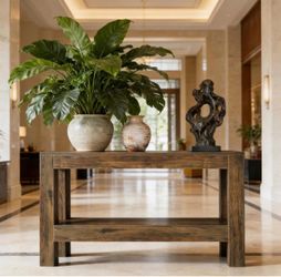Rustic Dark Wood Console Table with Shelf
