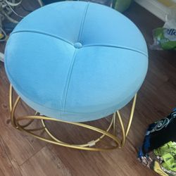 Light Blue Velvet Stool With Gold Base