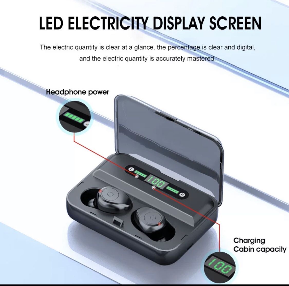 Bluetooth Wireless Earphones F9 TWS 5.0 Headphones Earbuds Stereo Headset with 1200 mAh Power Bank LED Display Charging Case. New in the box!