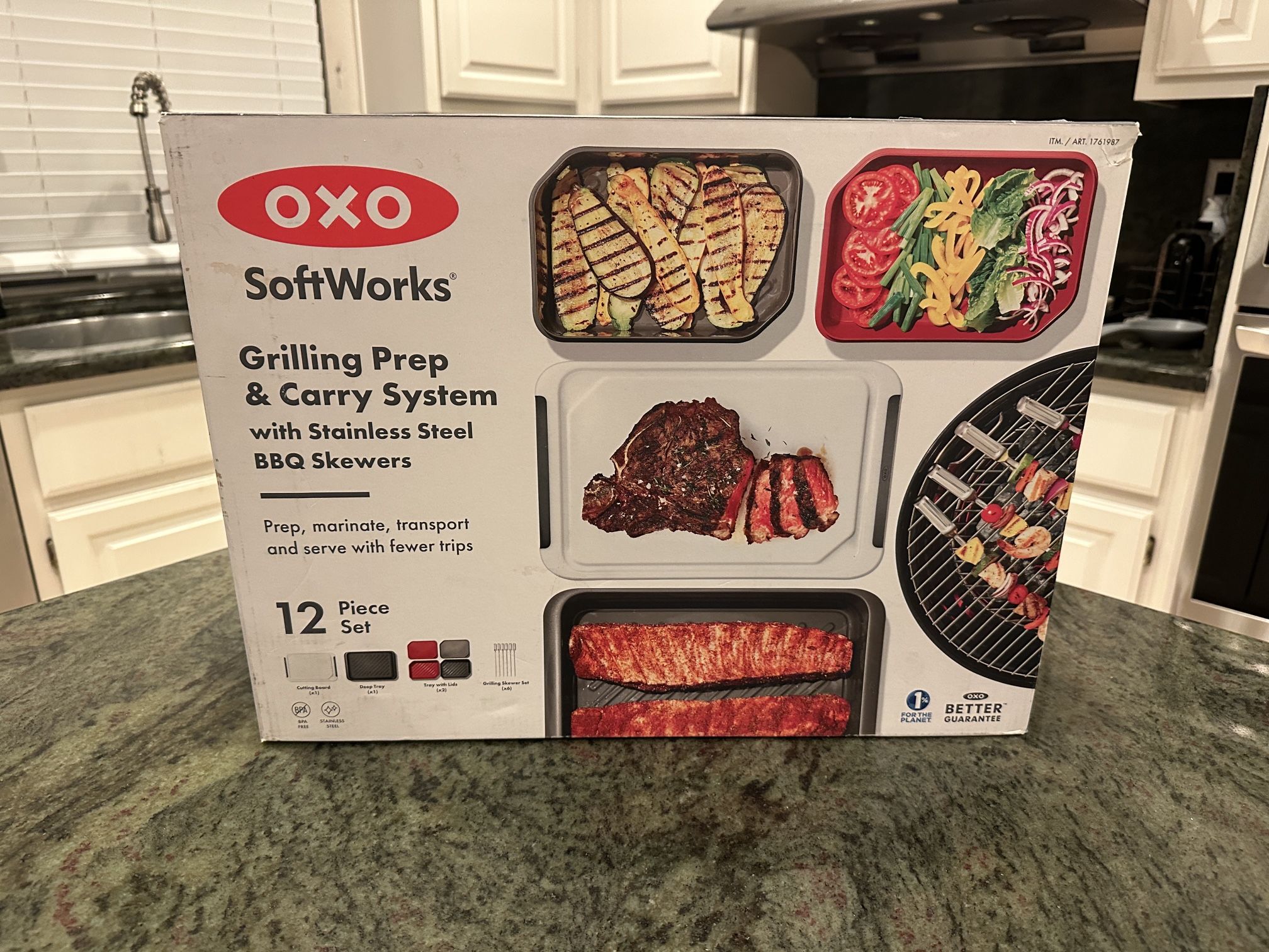 Brand new Oxo Softworks Grilling Prep and Carry System with Stainless Steel BBQ Skewers (MSRP $25)
