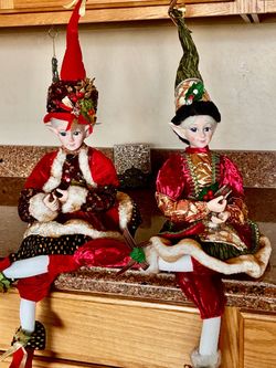 Pair of Decorative Christmas Elf Dolls 32"