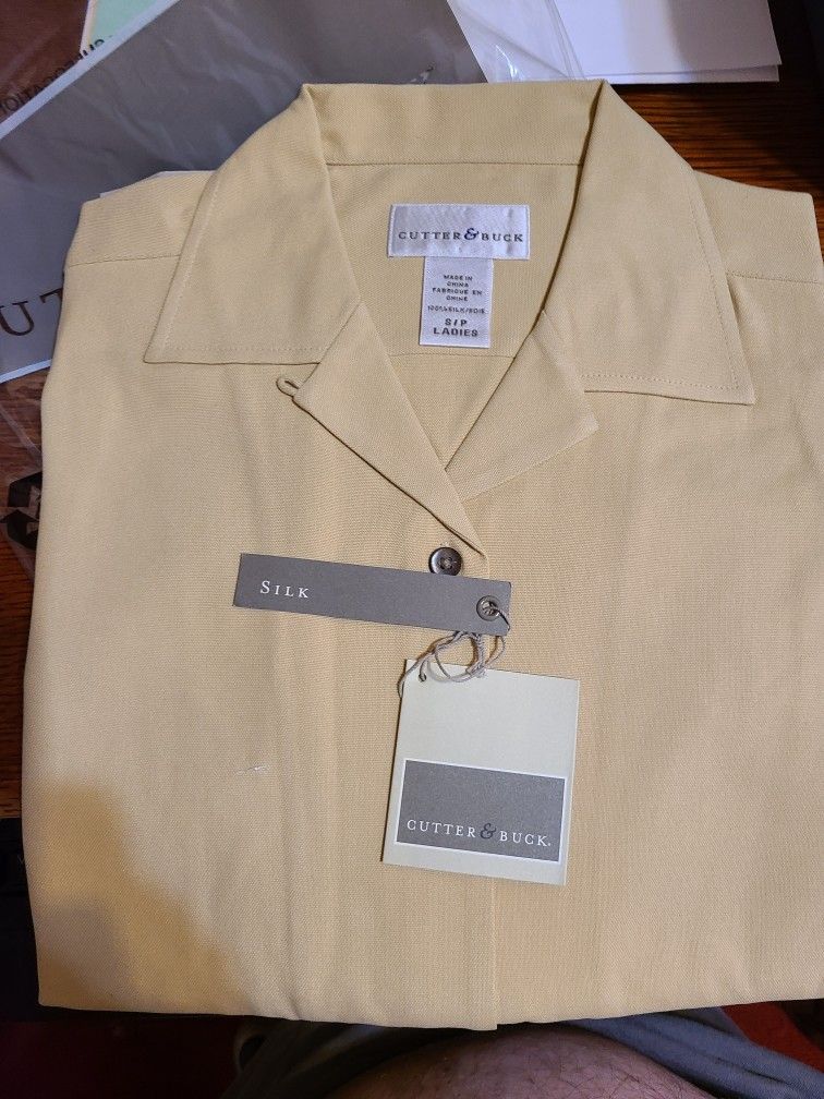 Cutter And Buck Silk Gold Ladies Polo New Short Sleeve Small In Bag