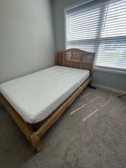 Full Size Solid Wood Bed Frame + Tempur Contour Elite Mattress