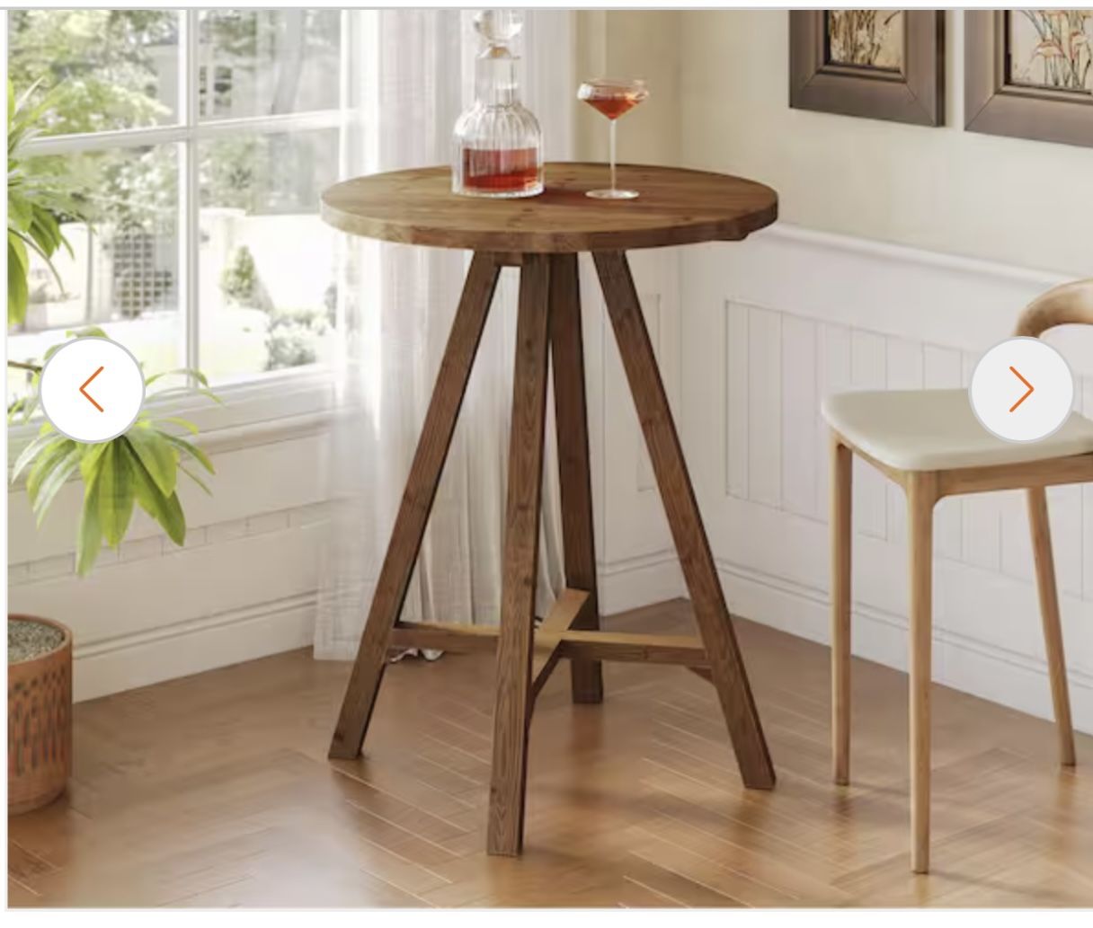 Solid Wood 35.43 in H Brown Round Bar Table, Round Pub Bistro Table ...