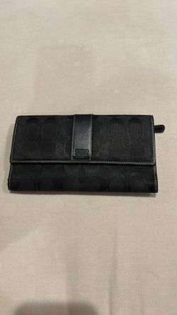 Coach Signature C Monogram Canvas Leather Trim Trifold Wallet Black