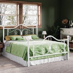 Allewie Metal Queen Platform Bed Frame, Butterfly Pattern Design, White
Wrought Iron-Art Headboard & Footboard, Under Bed Storage, No Box Spring Neede