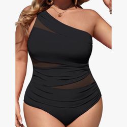 One Piece Swimsuit for Women Tummy Control Bathing Suits One Shoulder Swimwear- XXL