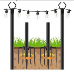 2 pack 10Ft String Poles, Poles for Outside String Lights,Outdoor with Fork,Metal Poles Stand for Patio,Backyard,Deck