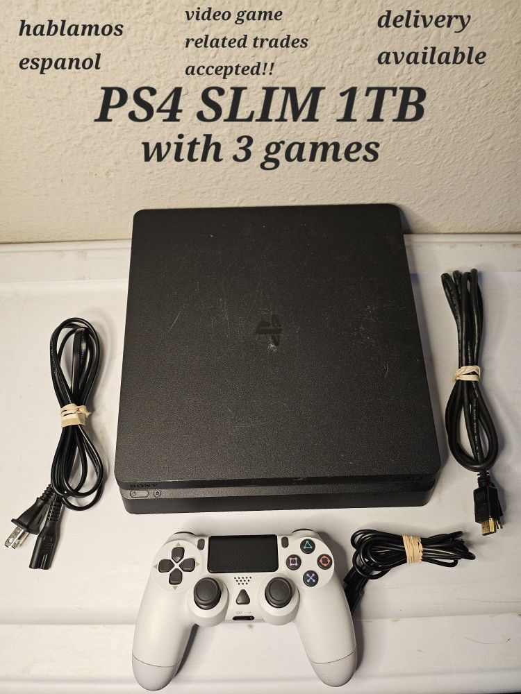 PS4 SLIM 1TB WITH 3 GAMES SELL OR TRADE