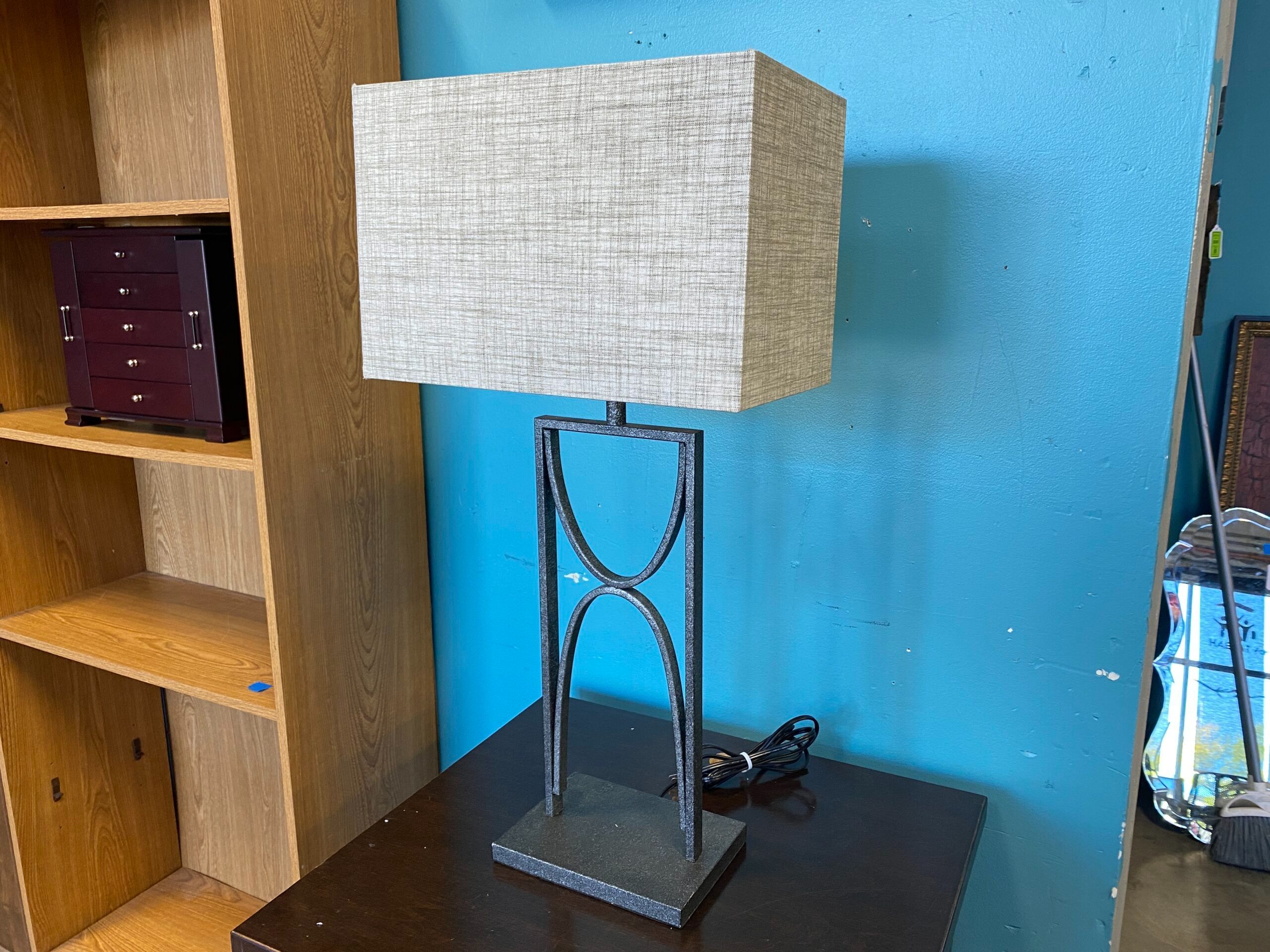 Aged Silver Rectangular Metal Table Lamp