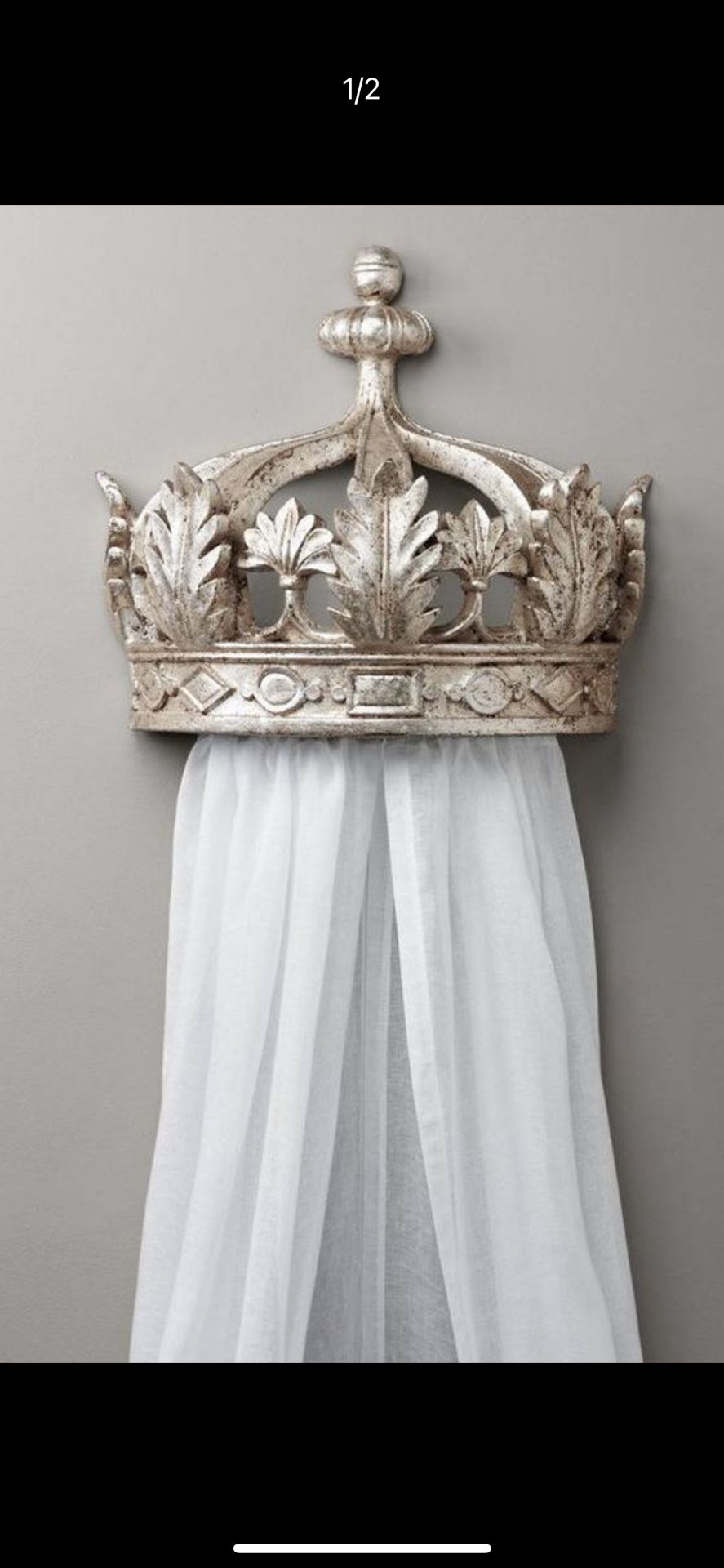 Restoration Hardware baby kids crib PEWTER SILVER DEMILUNE CANOPY BED