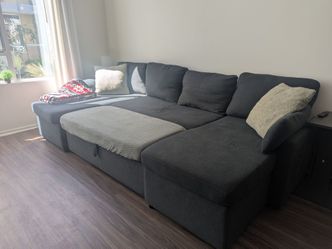 Dark Gray Sectional Sofa with Pull-Out Bed