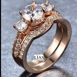 New 18k Rose Gold Wedding Ring Set 
