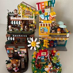 Lot bundle of (4) inbrixx bear house shops rilakumma  building block bricks puzzle boy girl toys (not Lego)