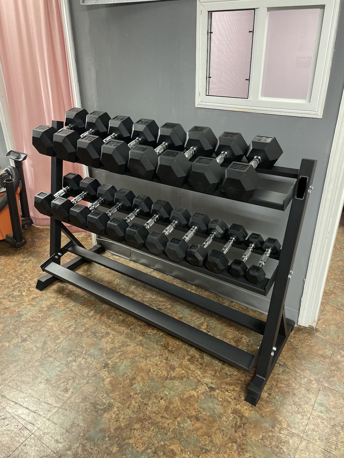 5-50lb Rubber Hex Dumbbell Set With Rack; FREE DELIVERY AT FULL PRICE 🚚