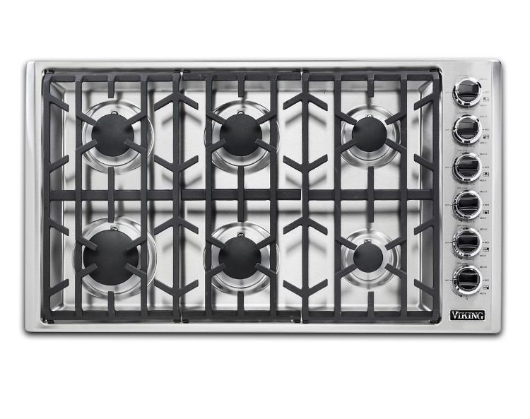Viking 36 Inch Gas Cooktop with 6 Sealed Burner: Stainless Steel, Natural Gas, Retail $3089
